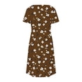 thumbnail image 4 of JSheng Women's Summer Casual Dresses Fashion Loose V-Neck Short Sleeve Printed Swing Dress with Pockets Coffee XXL, 4 of 4