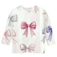 thumbnail image 3 of Ugoldhm Shirts for Girls Bow Print Crewneck Casual Tops 3/4 Sleeve Blouse for 3-12 Years, 3 of 4