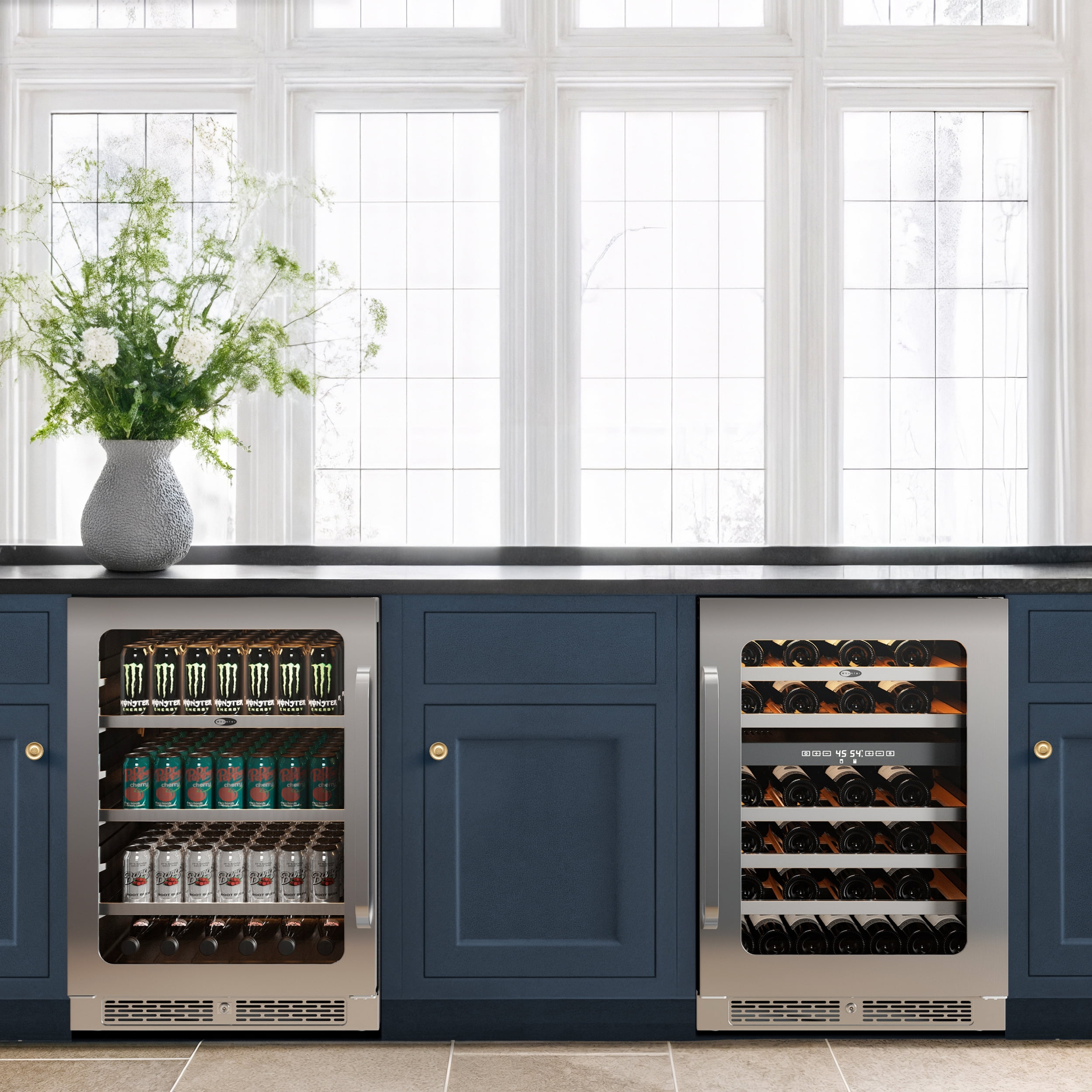 Whynter 48" Wine Cooler and Beverage Refrigerator - 2×24'' Wine Cooler Side by Side - Dual Zone Under Counter Fridge, Hold 140 Cans and 46 Bottles