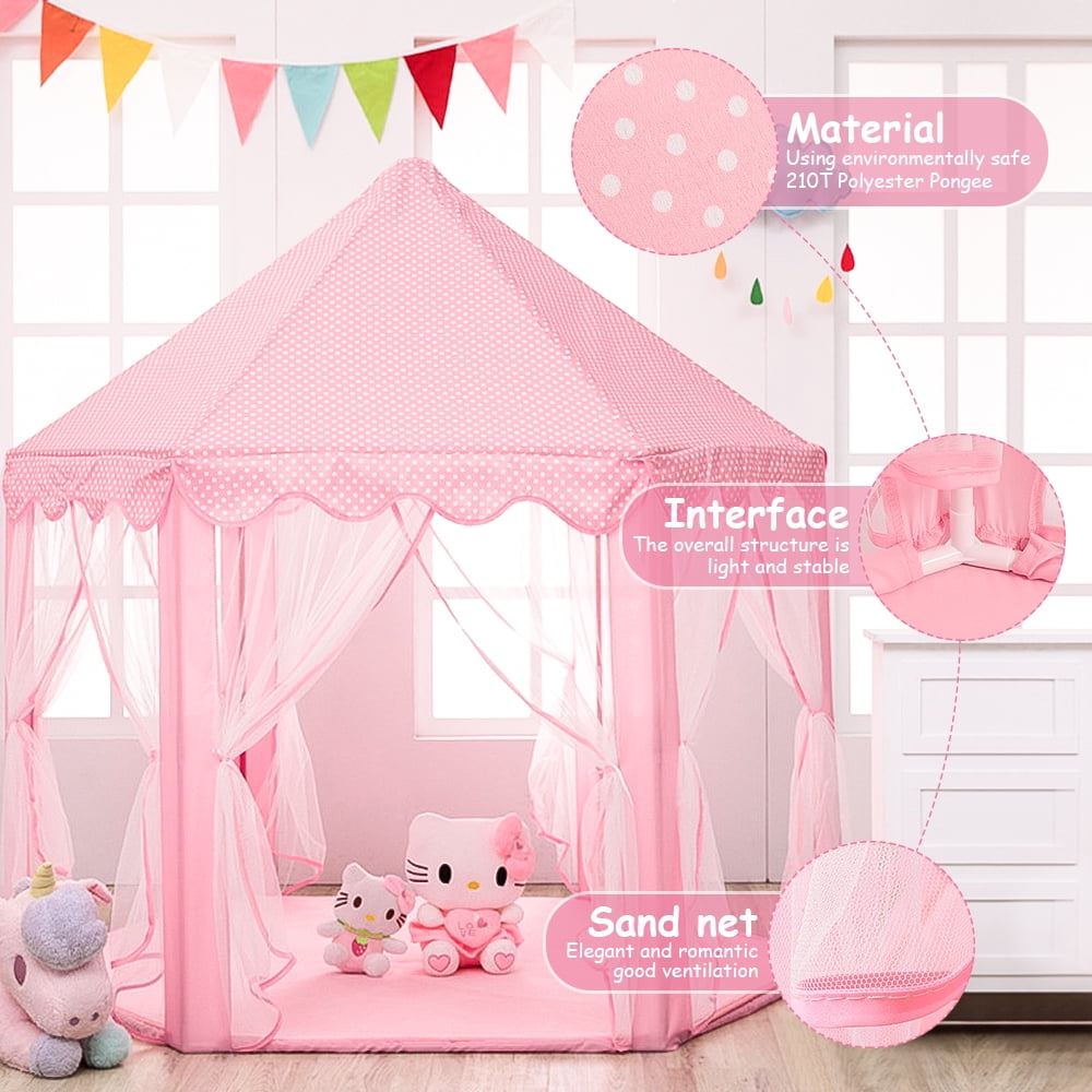 CIPACHO Princess Tent for Kids, Birthday Gift Large Castle Play Tent for Kids, Outdoor Indoor Portable Children Play Housefor Child Boys, Pink (Including LED 4 Color Lights)