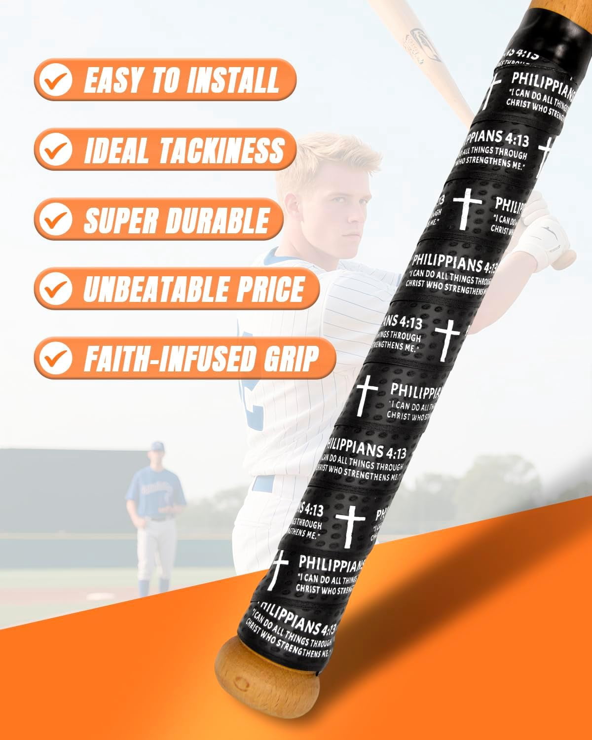 HomeJoy  Baseball Bat Grip Tapes, Faith Cross Bat Grip Tape, 1.5mm Precut and Full Adhesive Baseball Wrist Tape, Scripture Designs Non-Slip Religious Baseball Grip Tapes for Sports