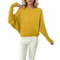 thumbnail image 3 of Womens Lightweight Oversized Boat Neck Sweaters Tops Dolman Batwing Sleeve Ribbed Knitted Pullovers Women's Fashion Clothes #03 Yellow & Size XXL, 3 of 5