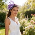 thumbnail image 5 of Qiopertar Vintage Fascinator Hat, Flower Mesh Ribbon Feather Headband Clip, Tea Party Bridal Hair Accessories for Women Girls, Purple, 5 of 6