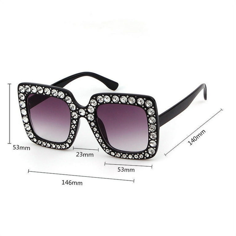 Oversized Square Rhinestone Sunglasses, 2 Pack: White and Purple