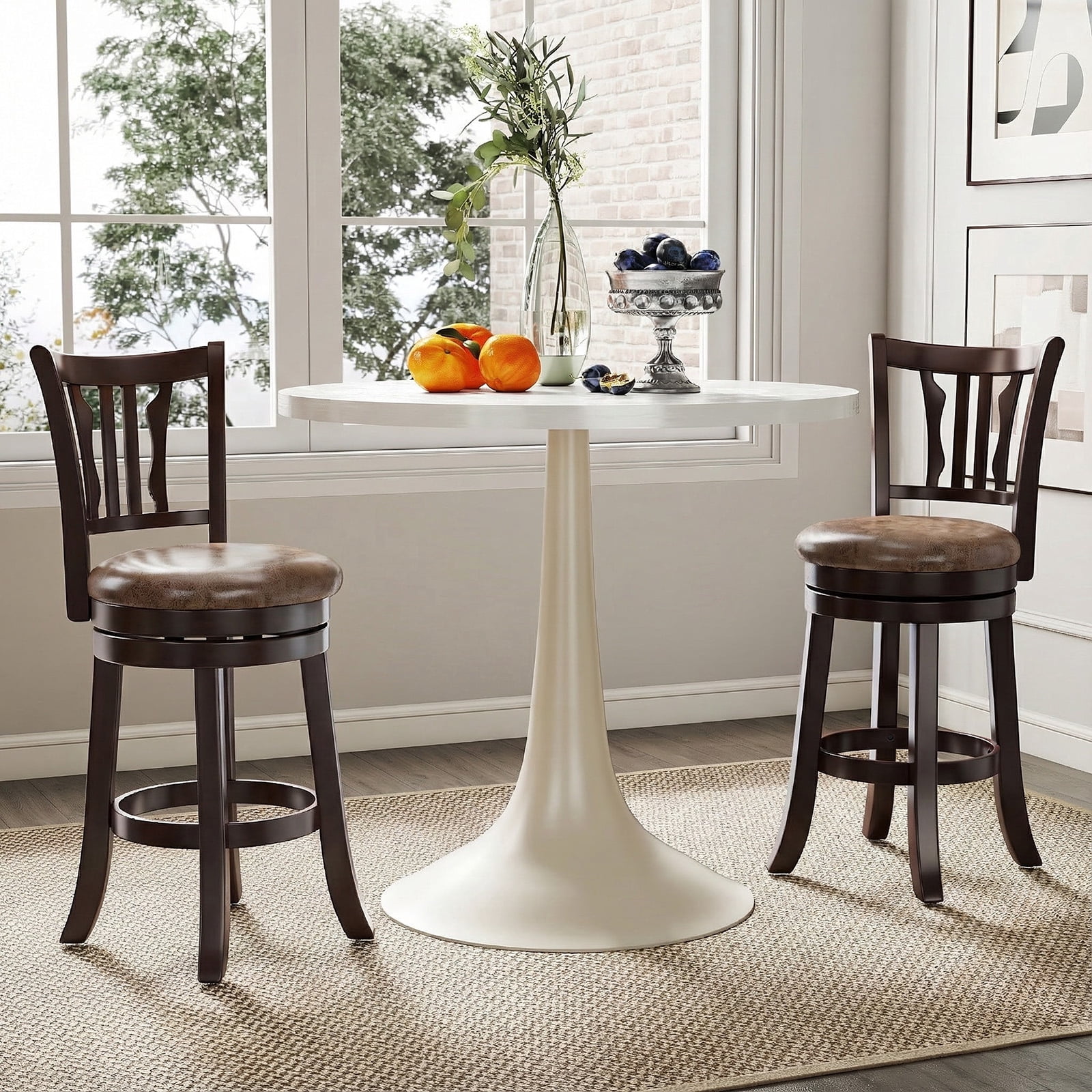 Gymax 26'' Counter Height Swivel Bar Stools Set of 2 w/Back & Faux Leather Seat