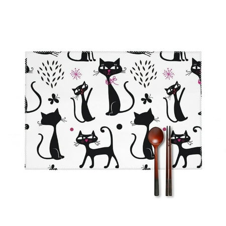 

with Cats Dinner Placemats Set of 4 Kitchen Table Placemats 18 * 12 Inches Place Mats Dining Tables Indoor for Kitchen Table Washable Decorations