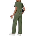 thumbnail image 4 of Fantaslook Two Piece Lounge Sets for Women Vacation Travel Outfits Dressy Casual V Neck Short Sleeve Tops Wide Leg Pants Fashion Outfits, 4 of 8