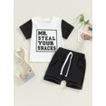 thumbnail image 3 of Elippeo Toddler Boy Summer Clothes 6 12 18 24 Months 3 4 Years Letter Print Short Sleeve T-Shirt with Solid Color Shorts 2Pcs Outfit, 3 of 10