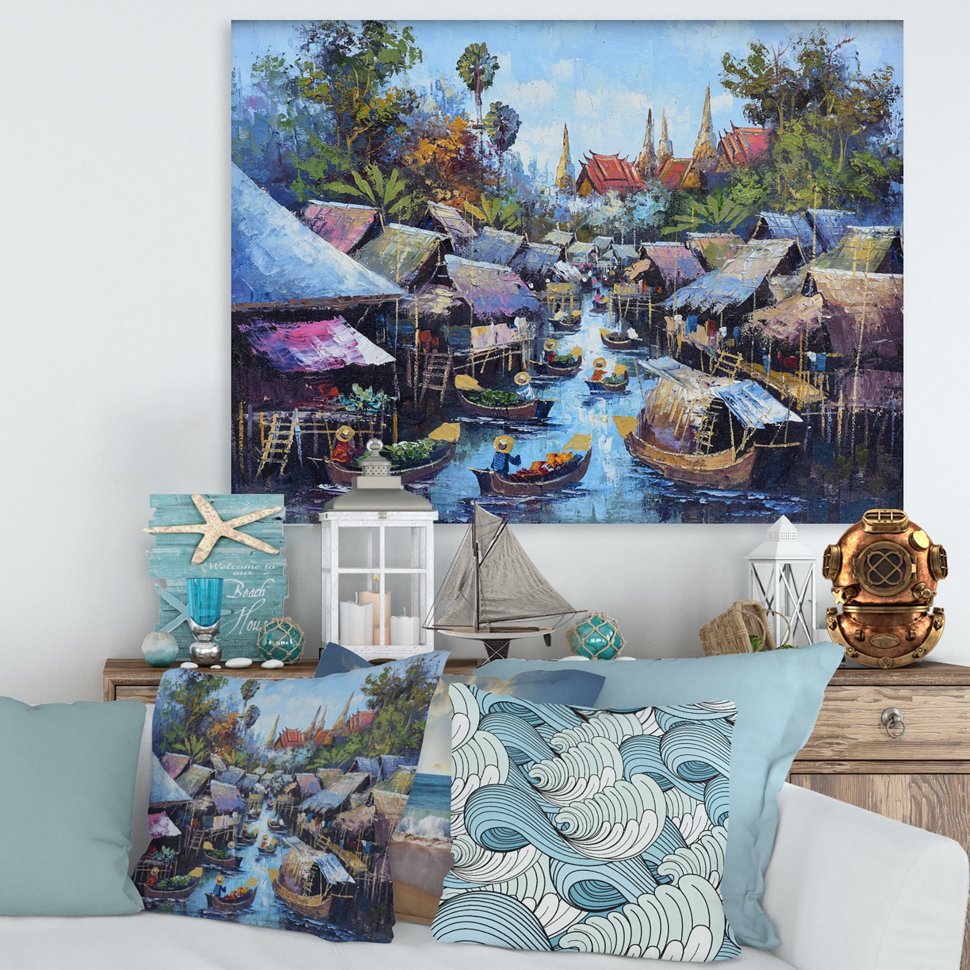 Designart ' Ancient Waterside Life I ' Traditional Canvas Wall Art Print