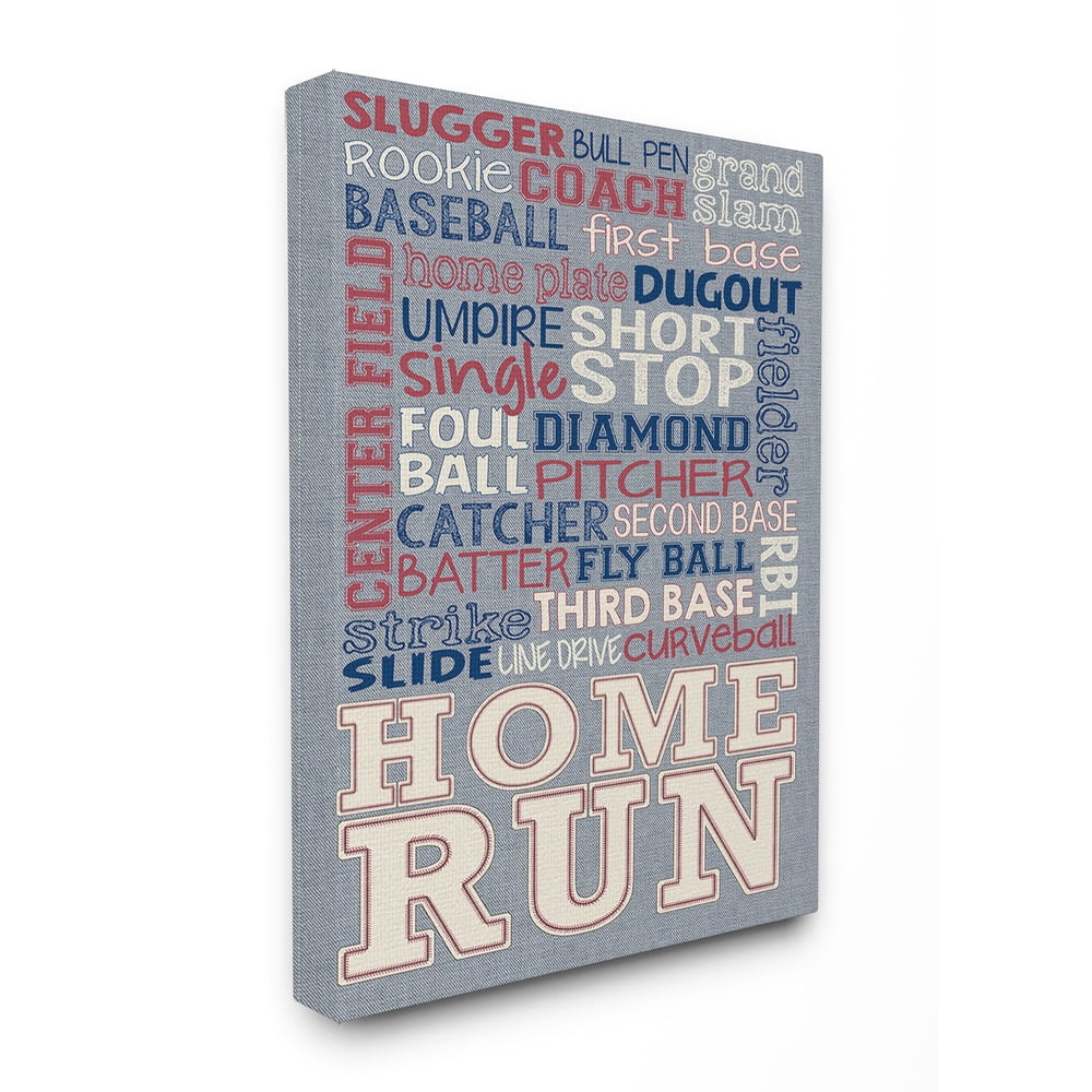 The Kids Room by Stupell Baseball Typog Denim Feel Canvas Wall Art by Erica Billups