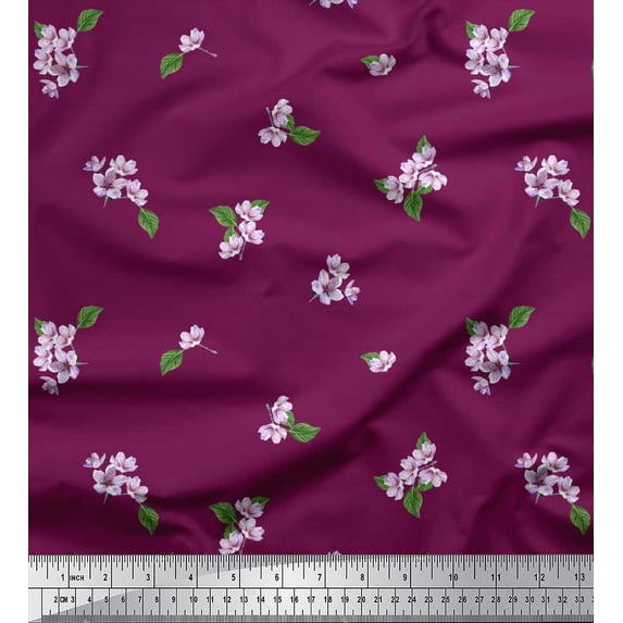 Soimoi Satin Silk Fabric Leaves & Azalia Floral Fabric Prints by Yard 42 Inch Wide