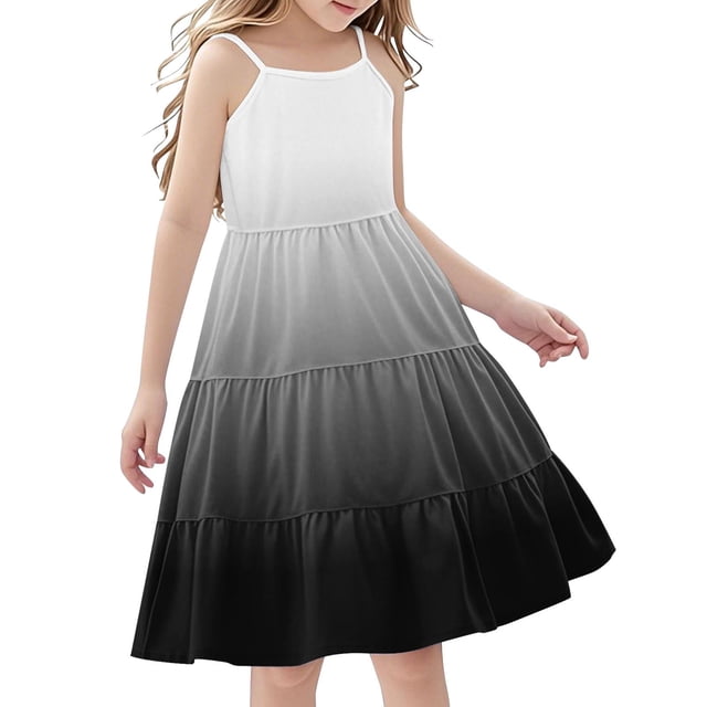 Tranfacy Robes d'Été pour Ados, Robe d'Été pour Filles, Robe d'Été Boho pour Fille 4-14 Ans à Dégradé de Couleurs, Décontractée, Sans Manches, à Étages, Style Nuisette