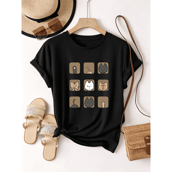 Cute Cat T-Shirt 3x3 Nine Grid Cats Graphic Tee For Cat Lovers
