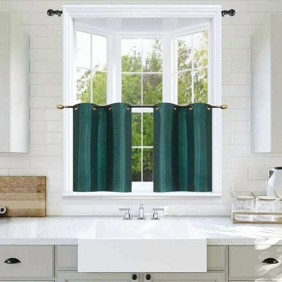 Gorgeous Home Linen D24 Hunter Green 2-Piece Short Half Window Blackout Curtains