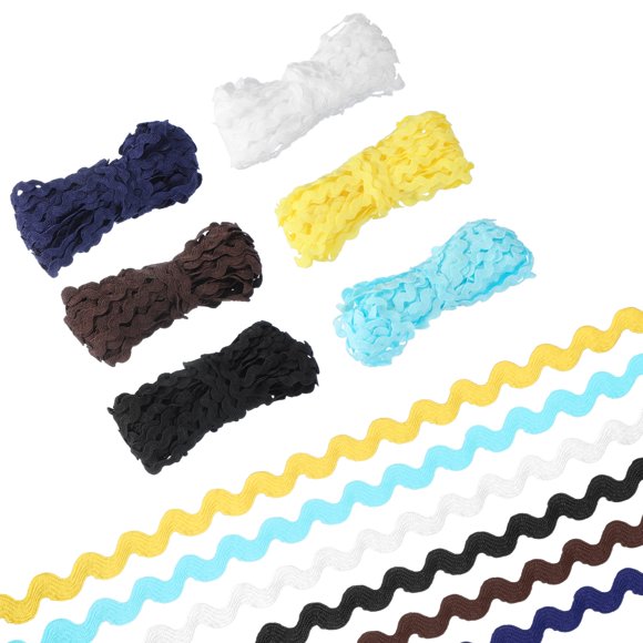 10 Yard Rick Rack Trim Ribbon, 1/2 Inch Wave Sewing Bending Fringe Trim for Wedding Party Decoration Black/White/Sky Blue/Brown/Blue/Yellow