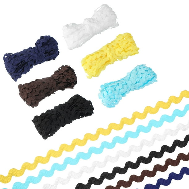 Cinta de Flecos Rick Rack de 10 Yardas, Cinta de Costura Ondulada de 1/2 Pulgada para Decoración de Fiestas de Boda Negro/Blanco/Azul Cielo/Marrón/Azul/Amarillo