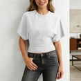 thumbnail image 2 of Rggeeun Women T-Shirts Cropped Loose Fit Plus Size Flowy Wide Short Sleeve Crew Neck Solid Color for Summer Travel Party Fashion Tee,White,Xxxxxl, 2 of 5