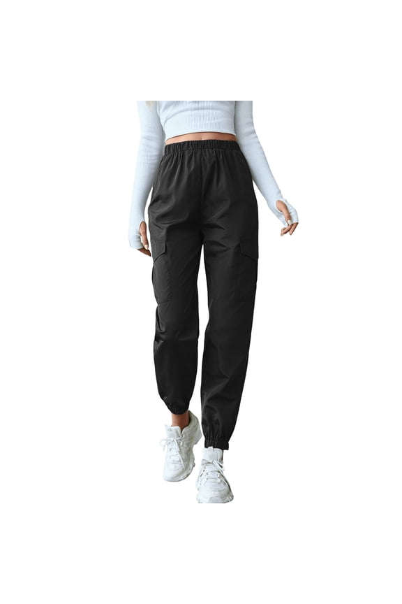 Summer Pants for Women Daily Elastic Waist Street Loose Cargo Pants Pockets Trousers Training for Women Workout Yoga Pant Womens Fancy Clothes plus Size Beach Brocade Animal Print Womens Black L