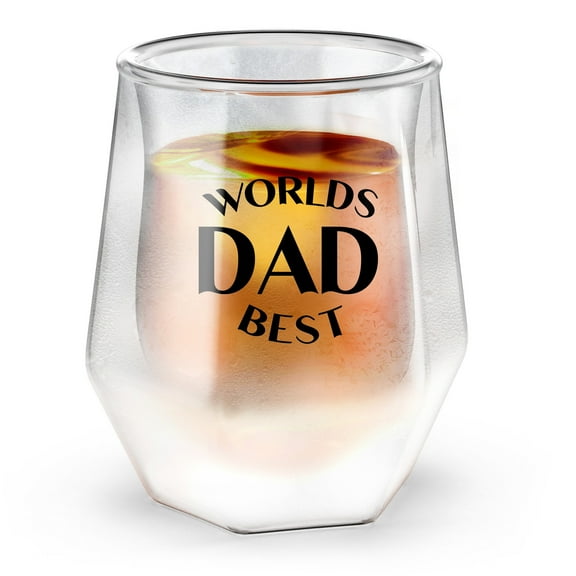 SoHo Whiskey Glass Gift for Dad, 7oz Insulated Double Walled Freezer Drinking Glass (Keeps Drink Iced Cold) Gift for Christmas/Birthday "World's Best Dad" (Gift Boxed)