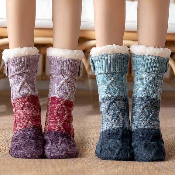 TELOLY Women's Winter Fuzzy Warm Cozy Sherpa Lined Slipper Socks with Grippers, Non-Slip Super Soft Thick Floor Sock