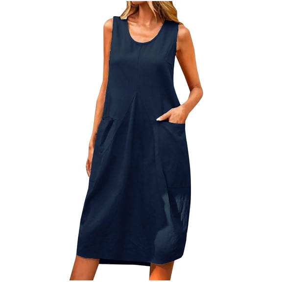 Jerdar Summer Dresses for Women 2026 Button Front Sleeveless Casual Midi Dress Beach Vacation Sundresses with Pockets S