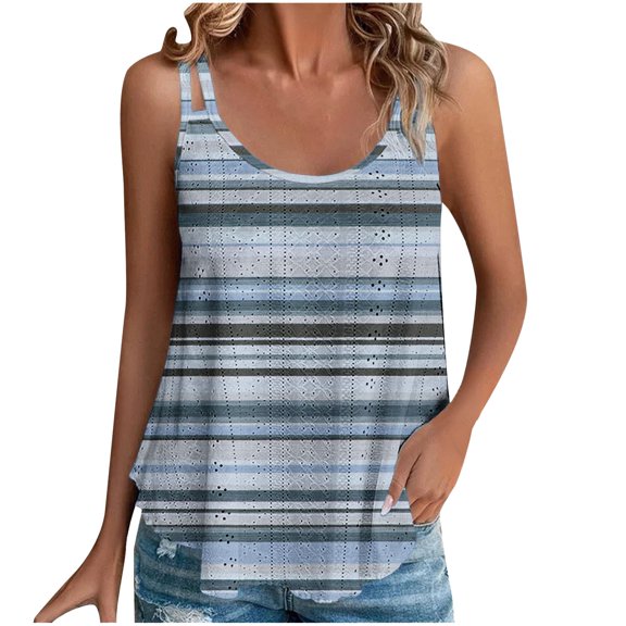 ZyeKqe Eyelet Tank Tops for Women Summer Sleeveless Camisole Round Neck Color Printed Casual Cute Shirts