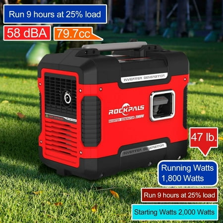 Rockpals 2000 Watt Generator Gas Powered Inverter Generator Super Quiet With 9 Hours Run time, CARB Complaint With Eco-Mode Generator For Emergency /Home / (Best Generator To Run A House)