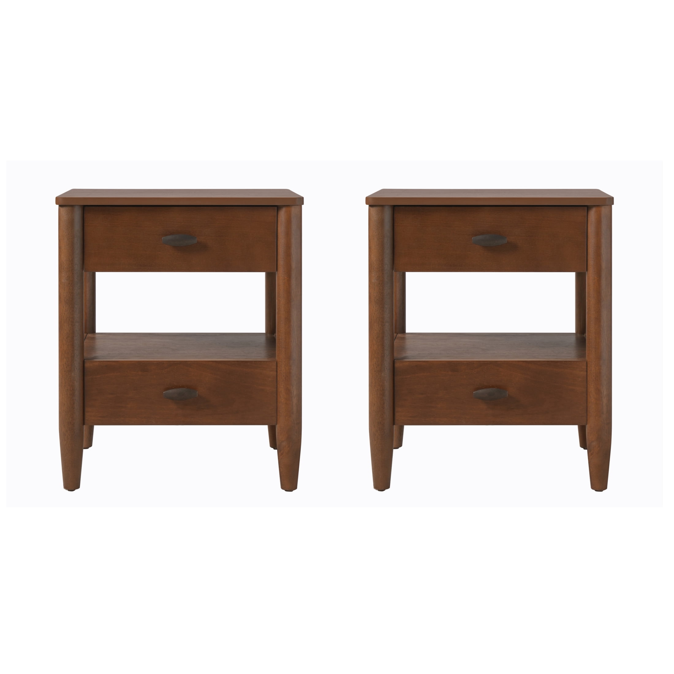 Christopher Knight Home Farmhouse Wooden Nightstand with Soft-Close Drawers, Open Shelf, Walnut, Set of 2