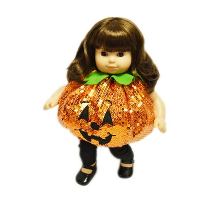 Sequin Pumpkin Halloween Costume for American Girl Dolls Bitty Twins
