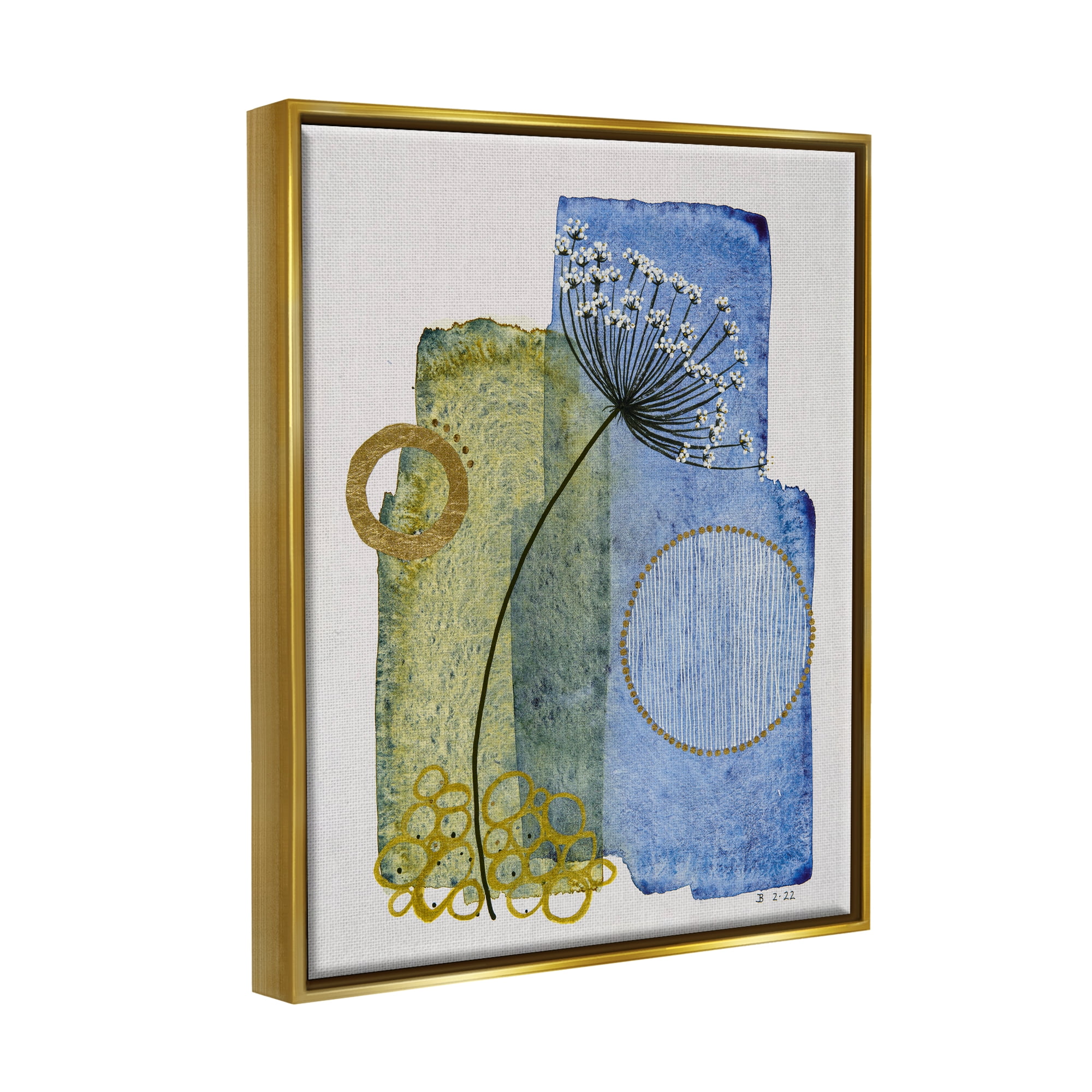 Stupell Industries Modern Dandelion Sprig Abstract Painting Gold Floater Framed Art Print Wall Art, 17 x 21