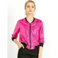 thumbnail image 2 of INSPIRE CHIC Women's Costume Stand Collar Metallic Zip Crop Length Bomber Jacket, 2 of 4