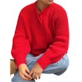 thumbnail image 3 of Suéter Cárdigan Informal de Larga con Cuello Redondo y Botones para Mujer, Prenda Exterior de Punto Rojo Brillante XL, 3 of 7