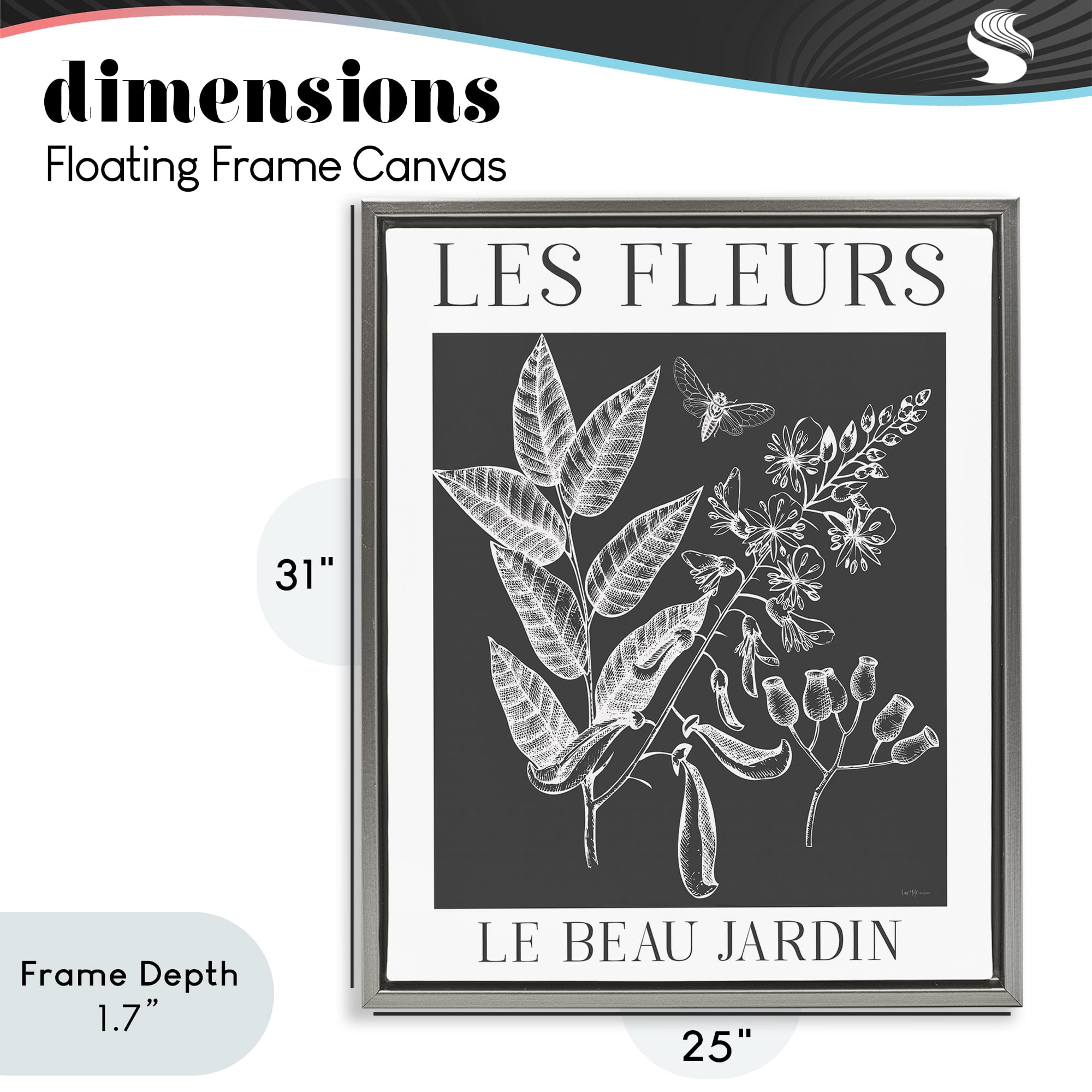 Stupell Industries Les Fleurs Black & White Contour Gray Framed Floater Canvas Wall Art, design by Lux + Me Designs