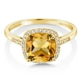 thumbnail image 3 of Gem Stone King 10K Yellow Gold Yellow Citrine and Diamond Engagement Ring for Women (3.00 Cttw, Cushion Cut 8MM, Gemstone Birthstone, Available in Size 5, 6, 7, 8, 9), 3 of 6