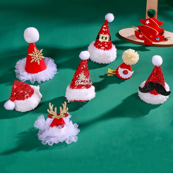 Christmas Hat Hair Pins for Girls 8PCS/12PCS Christmas Theme Hair Clips Xmas Barrette Princess Clip Children Kinder Hair Accessories Jacquard Hairgrip Christmas Decorations