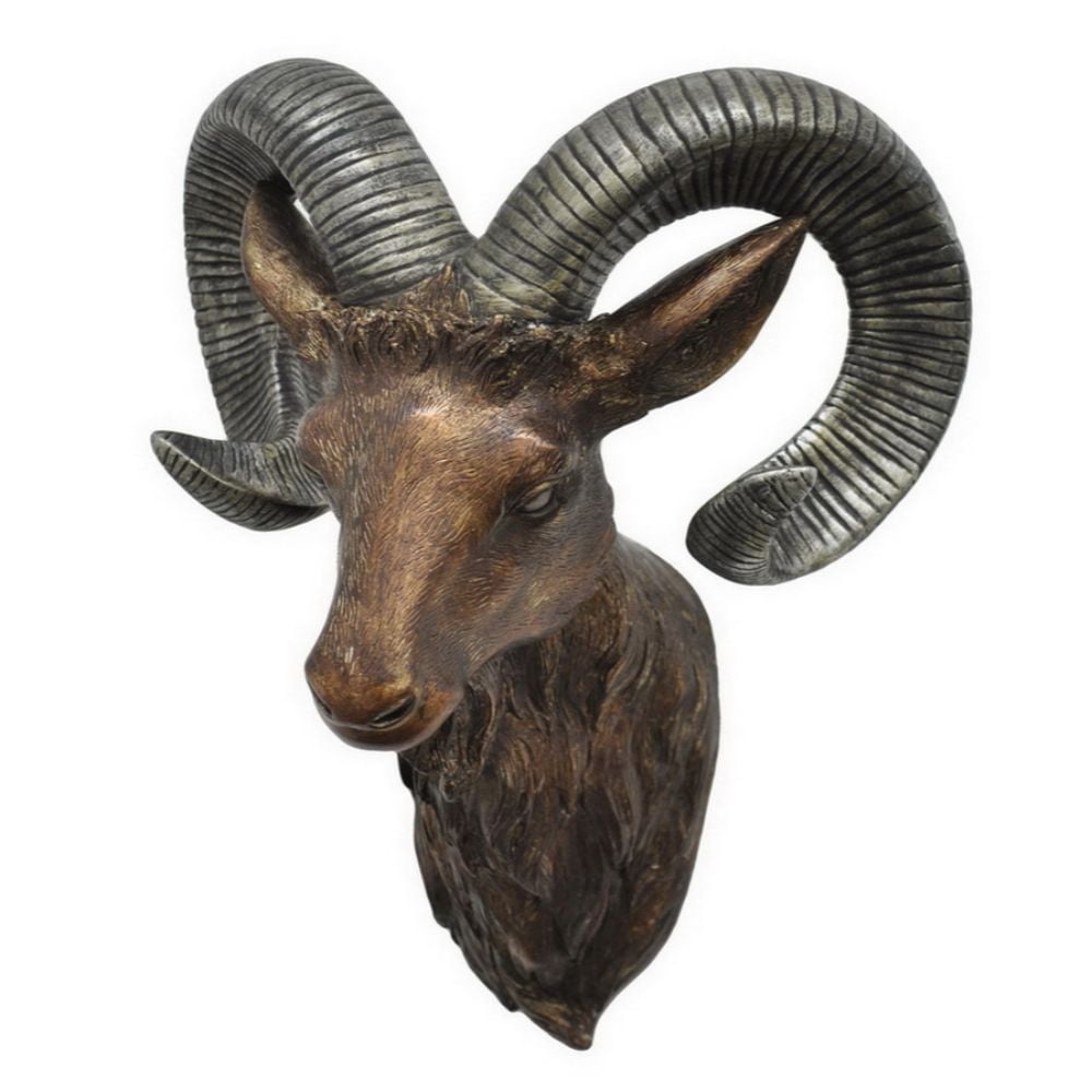 Benzara 26078 Resin Ram Head Wall Decor, Brown