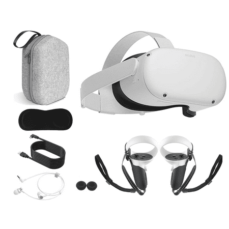 2023 Oculus Quest 2 All-In-One VR Headset, 128GB SSD, Holiday Family Bundle: Marxsol Carrying Case, Earphone, Link Cable, Touch Controllers with Grip Cover,Knuckle & Hand Strap Lens Cover