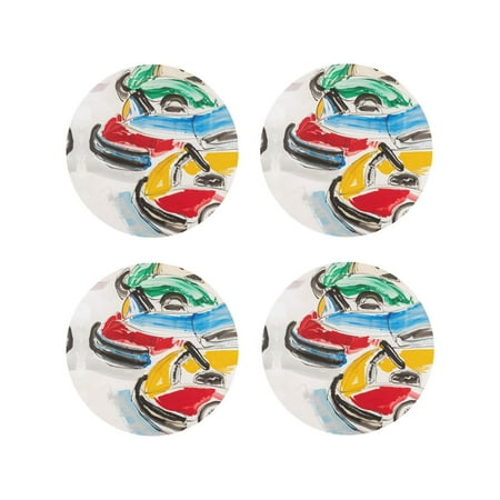 

Leather Coasters with Heat-resistant for Drinks Colorful Abstract Bumper Cars -标题2 Round Shape