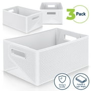 Starplast Collapsible Decorative Plastic Storage Bins, Set of 3, White