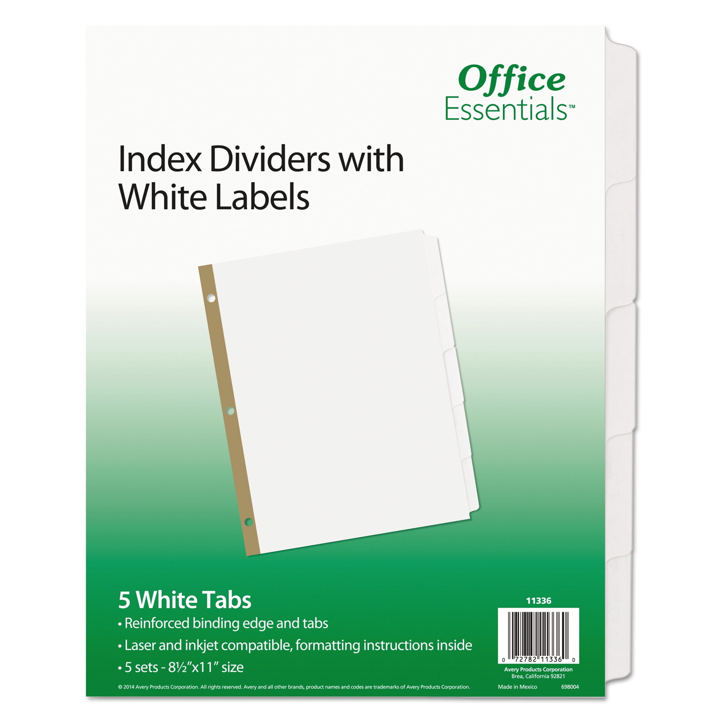 Office Essentials Index Dividers w/White Labels, 5Tab, Letter, 5 Sets