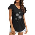 thumbnail image 1 of Moda mujer Casual volantes manga corta Irregular cuello en V impreso Tops blusa camisetas Pompotops  hkajfhjk470436, 1 of 1