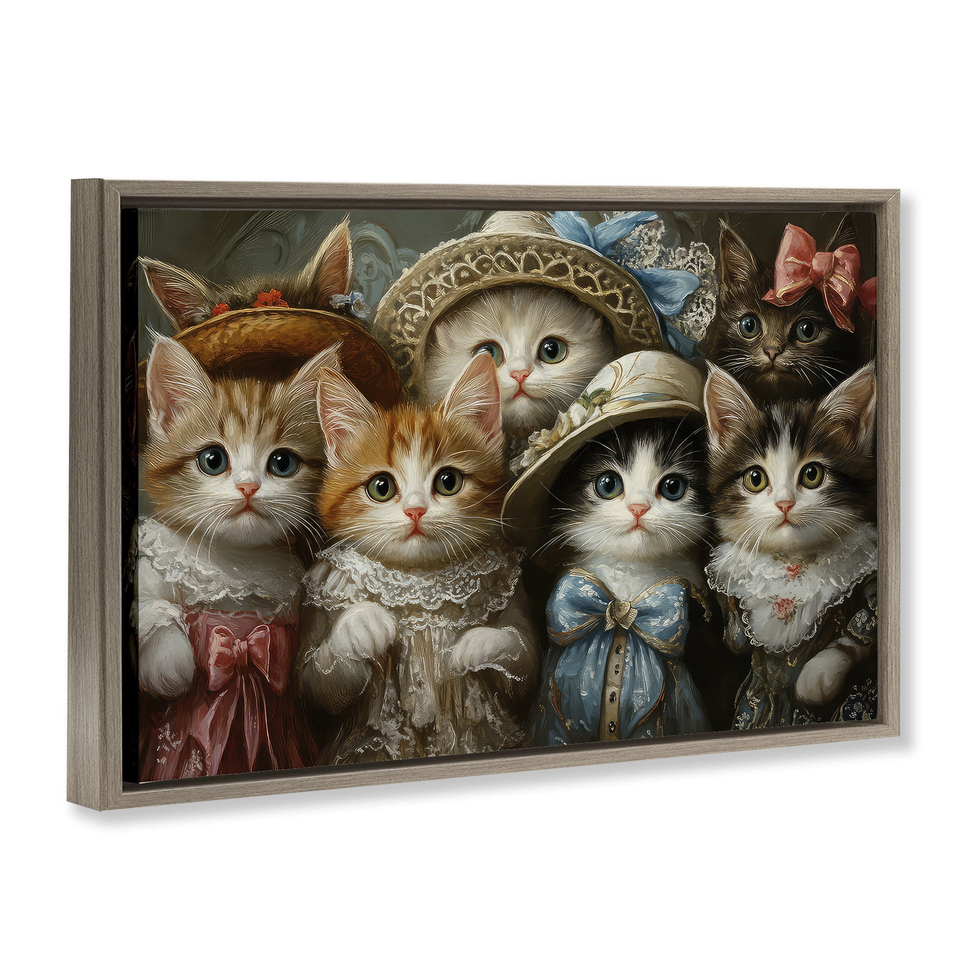 Stupell Industries Fashionable Vintage Cats Brown Framed Floater Canvas Wall Art, design by The Wands Want