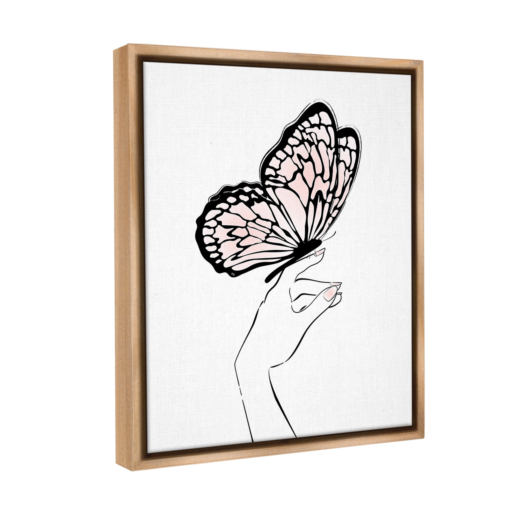 Stupell Industries Minimal Hand & Butterfly Animals & Insects Painting Brown Floater Framed Canvas Art Print Wall Art, 25 x 31