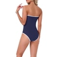 thumbnail image 3 of INSPIRE CHIC Women's 3D Flower Bandeau Bikini Sets 1 Piece Edge Contrast Color Tummy Control Monokini Swimwear Bathing Suit X-Large Dark Blue, 3 of 5