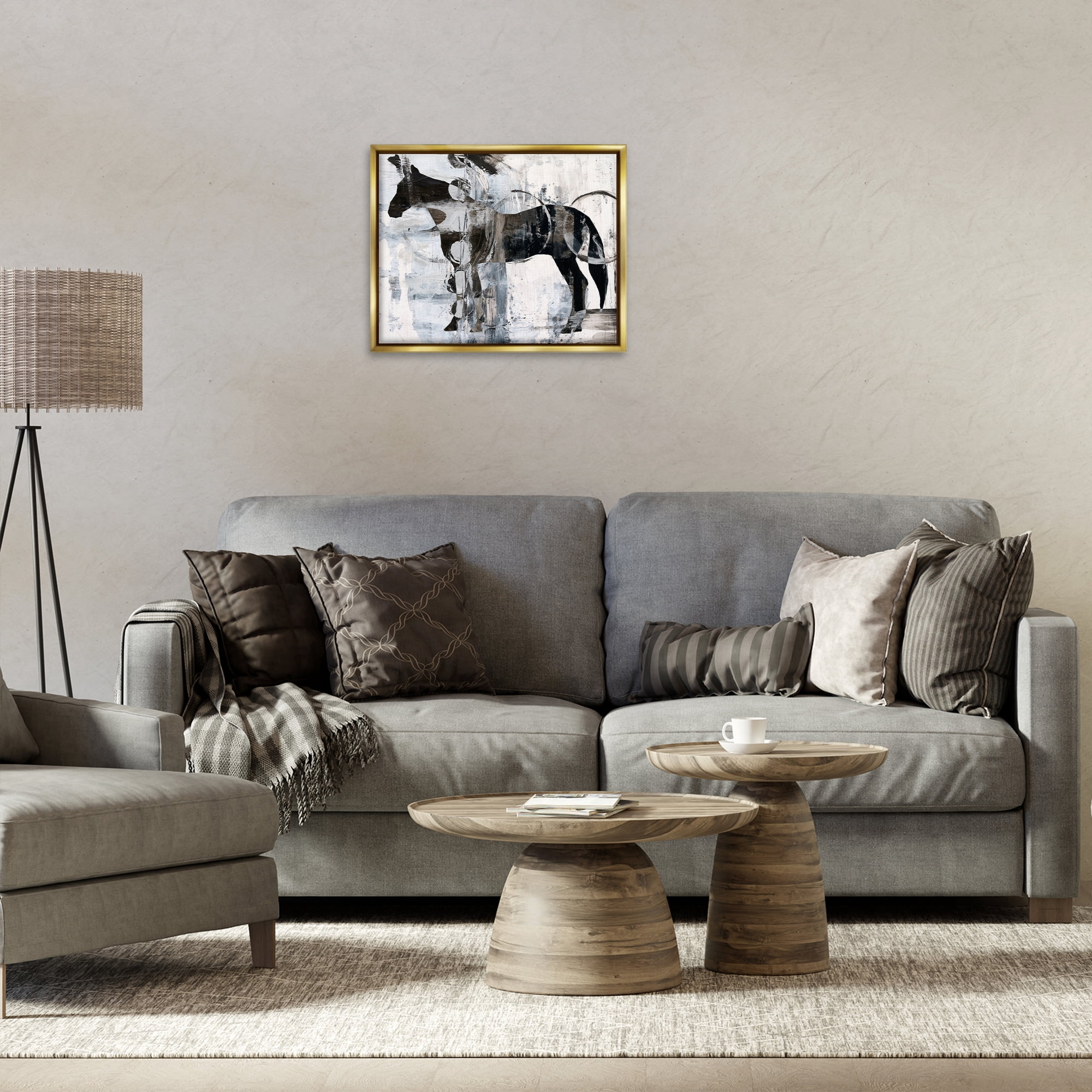 Stupell Industries Horse & Abstract Circles Animals & Insects Painting Gold Floater Framed Canvas Art Print Wall Art, 21 x 17