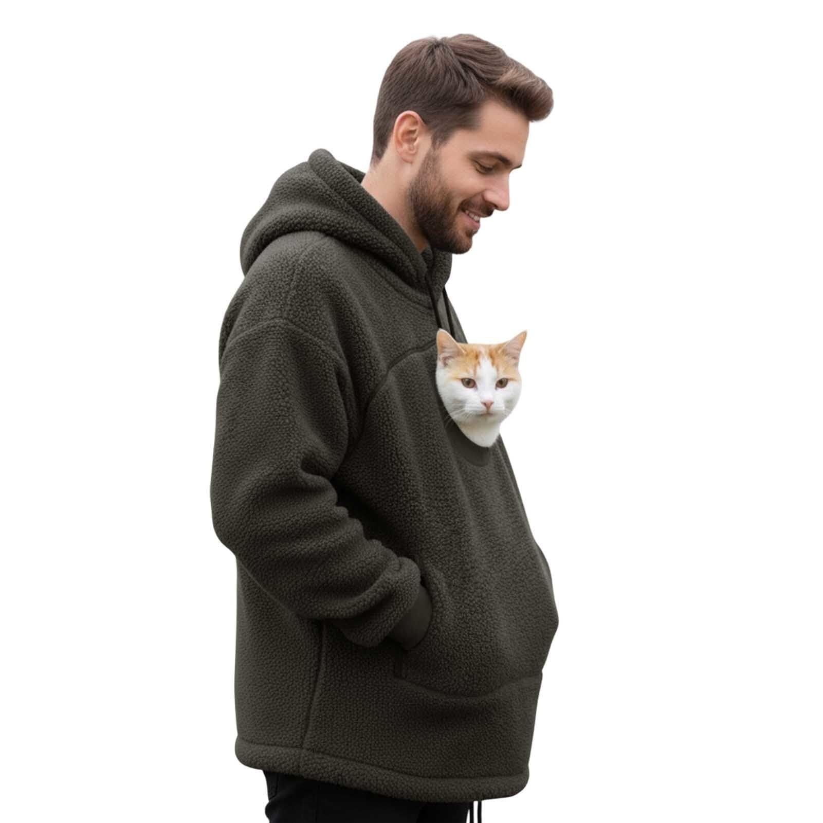 Stralyhd Unisex Hoodies Pet Holder Cozy Soft Sweatshirt with Pet Pocket Fleece Pet Carrier Hoodie Long Sleeve Animal Holder Pullover Gray XXL