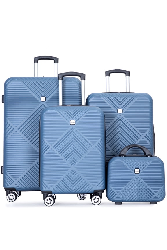 Luggage Sets 4 Piece Suitcase Set (14/20/24/28)Hardside Suitcase with Spinner Wheels Lightweight Carry on Luggage(Blue)