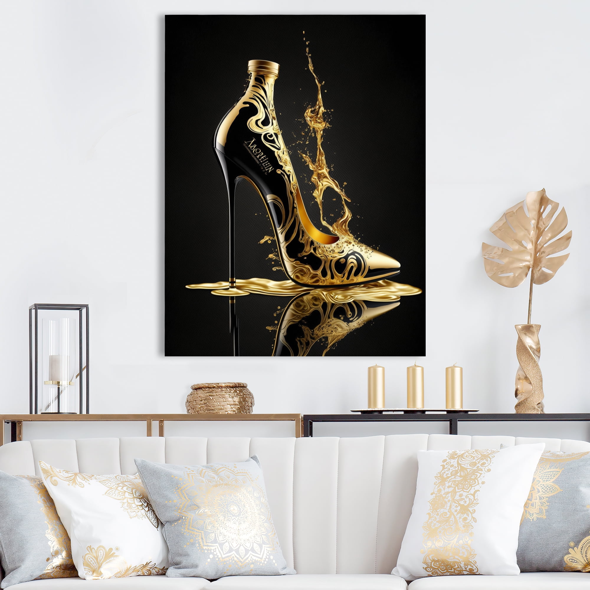 Designart Golden Drip High Heel Canvas Wall Art