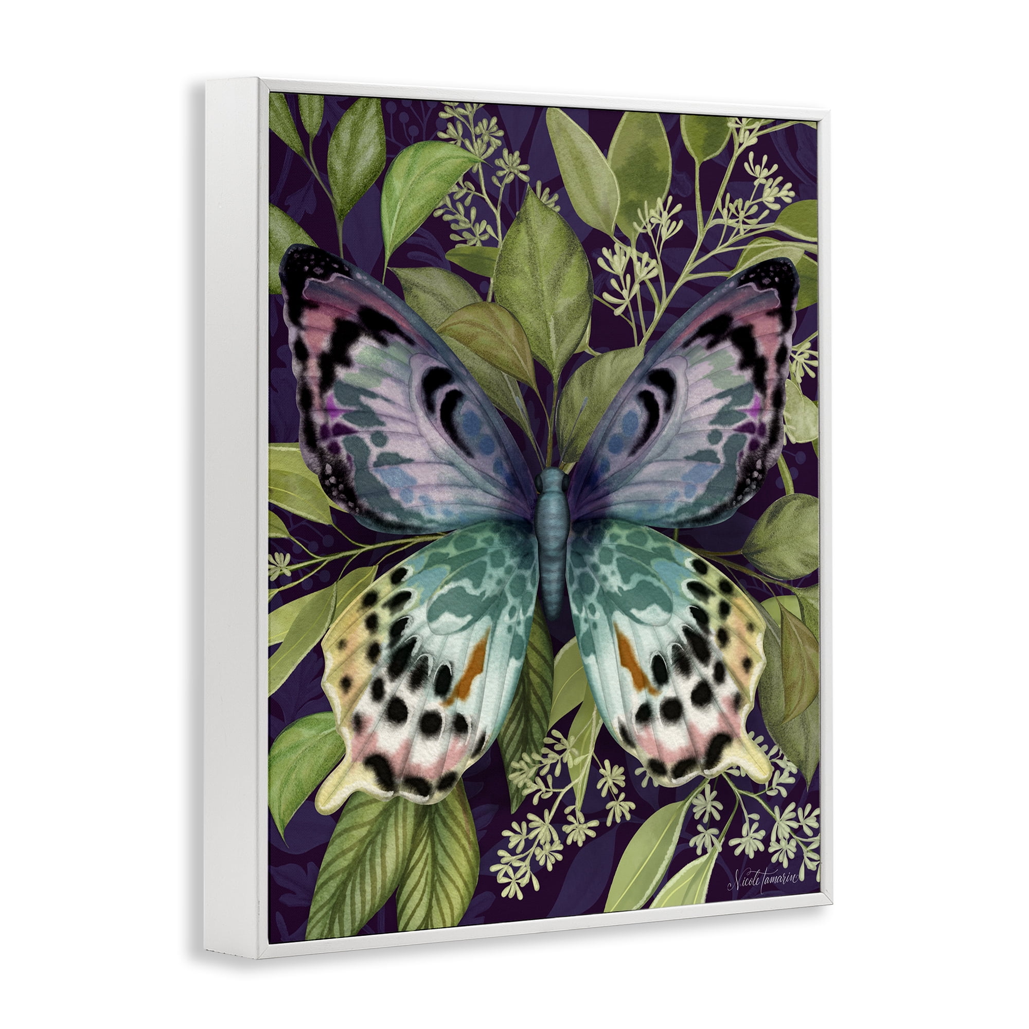 Stupell Industries Midnight Garden Butterfly White Framed Giclee Art, design by Nicole Tamarin