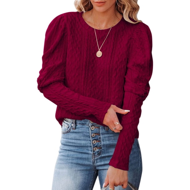 Puntoco Suéter e Invierno para Mujer Casual Cuello Redondo Blusa Tejida Manga Larga Tops sólidos Suéteres Liquidación de Navidad Puntoco Puntoco-4819